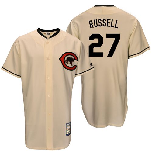 Mitchell And Ness Cubs #27 Addison Russell Cream Throwback Stitched MLB Jersey